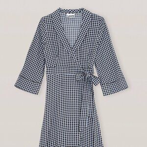 Ganni Wrap Dress Printed Crepe Brunnero Blue Sz 38